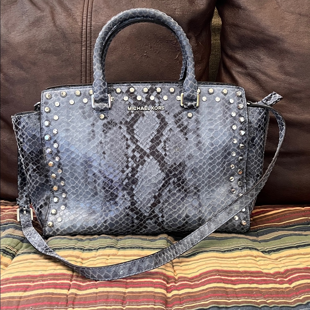 Michael Kors leather Denim Snake Print Tote